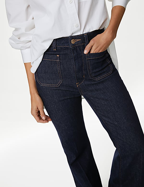 Patch Pocket Flare High Waisted Jeans - CY