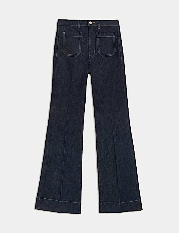 Patch Pocket Flare High Waisted Jeans - NO