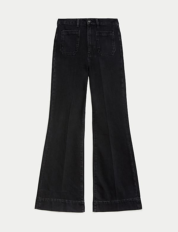 Patch Pocket Flare High Waisted Jeans - US