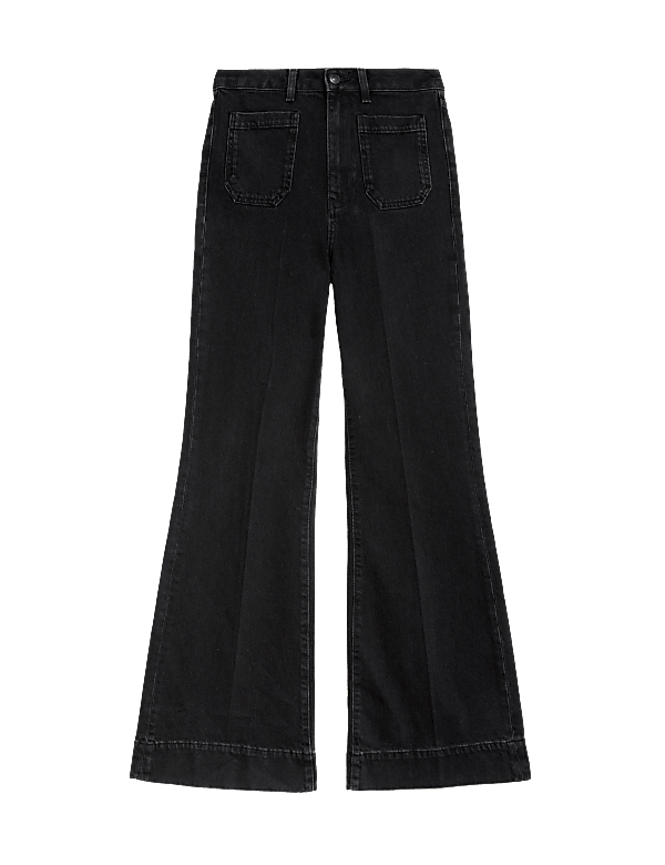 Patch Pocket Flare High Waisted Jeans