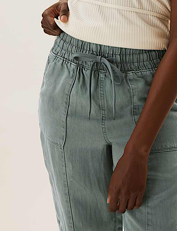 Drawstring Cuffed Tapered Trousers with Linen - CZ