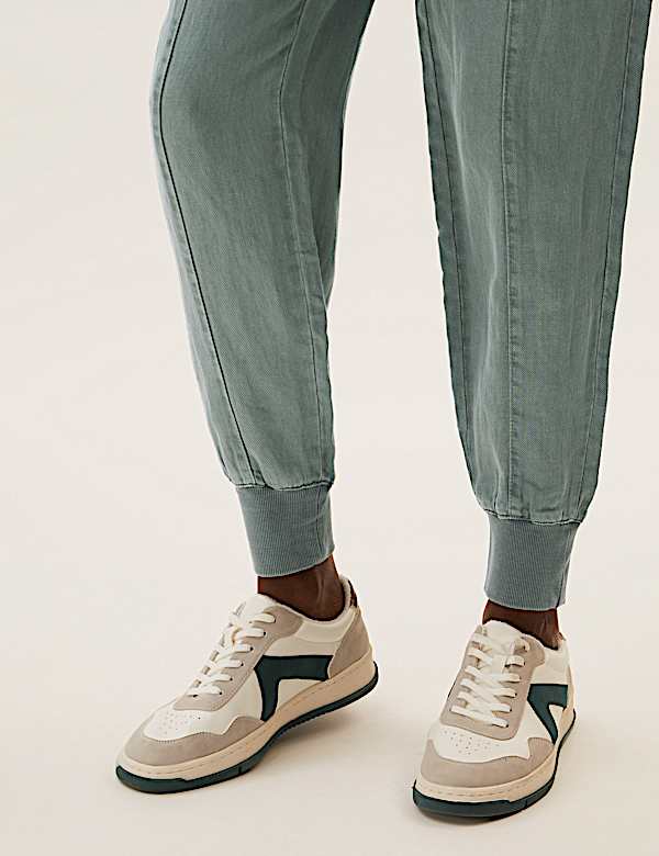 Drawstring Cuffed Tapered Trousers with Linen - CZ