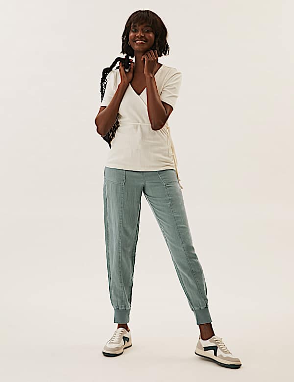 Drawstring Cuffed Tapered Trousers with Linen - CZ