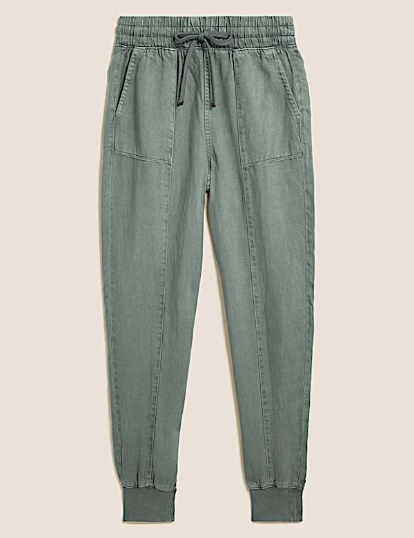 Drawstring Cuffed Tapered Trousers with Linen - CZ
