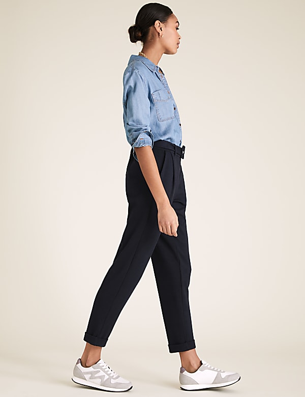 Jersey Belted Tapered Trousers