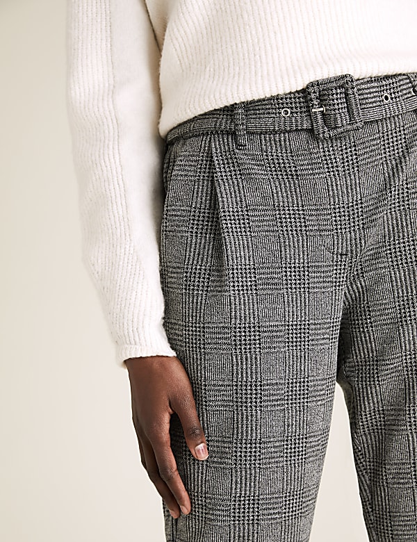 Checked Belted Ankle Grazer Trousers