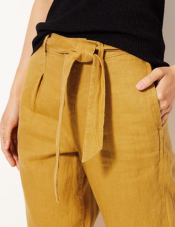 Pure Linen Tapered Leg Trousers