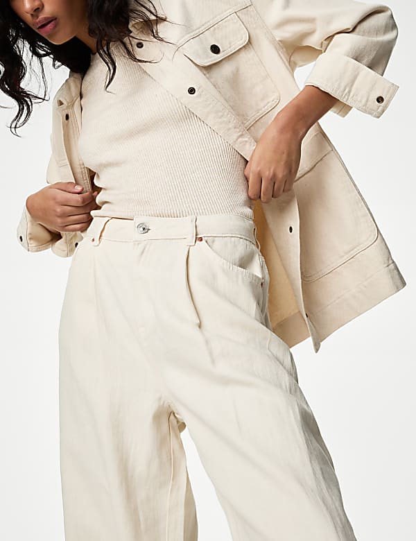 Linen Blend High Waisted Wide Leg Jeans