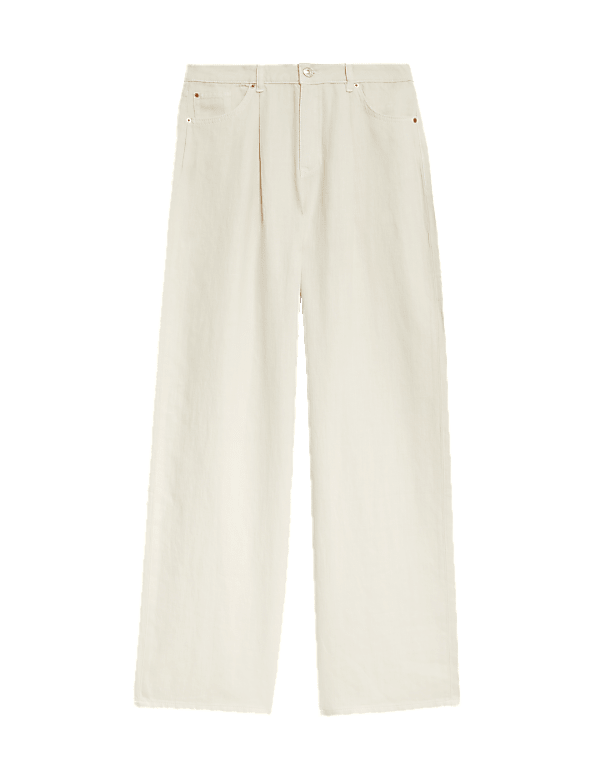 Linen Blend High Waisted Wide Leg Jeans