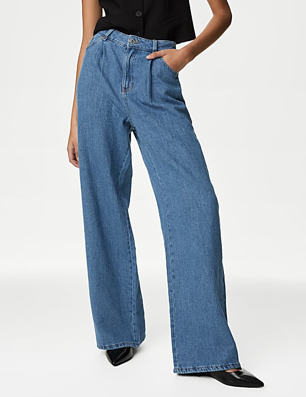 Linen Blend High Waisted Wide Leg Jeans