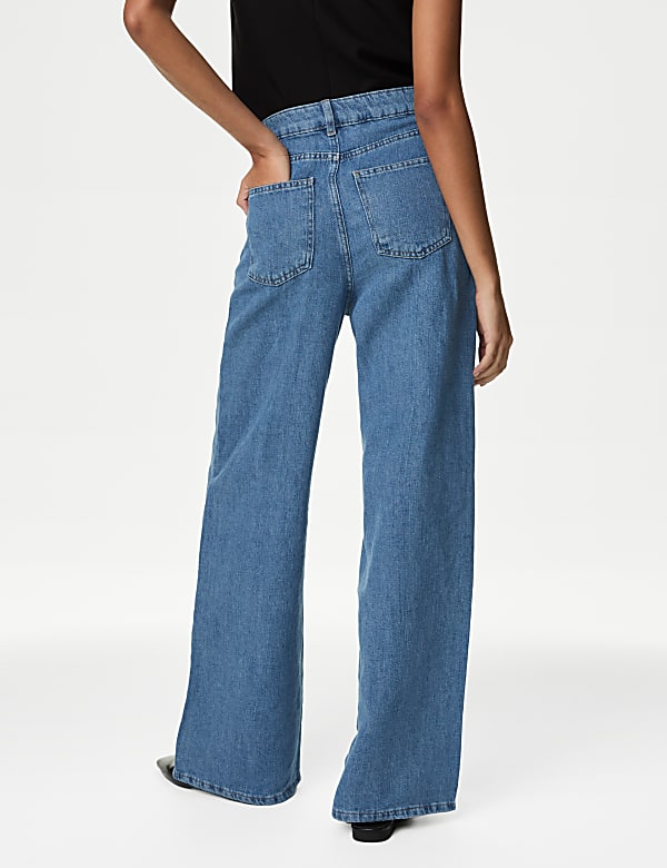 Linen Blend High Waisted Wide Leg Jeans
