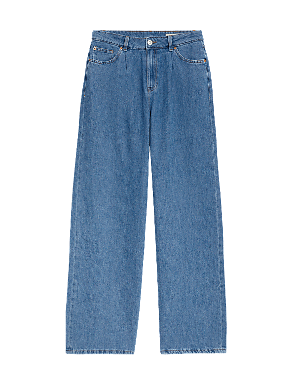 Linen Blend High Waisted Wide Leg Jeans