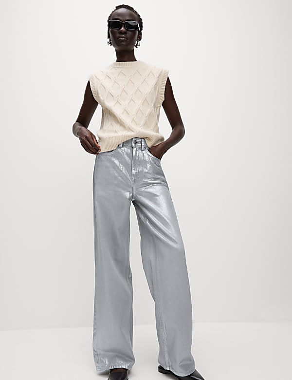 Metallic Wide Leg Jeans