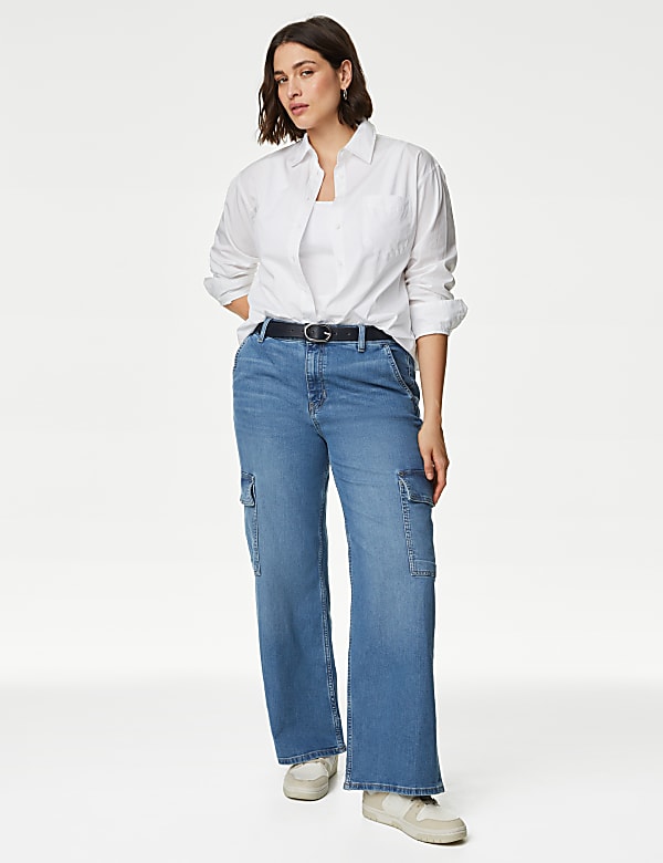 High Waisted Wide Leg Cargo Jeans - CY