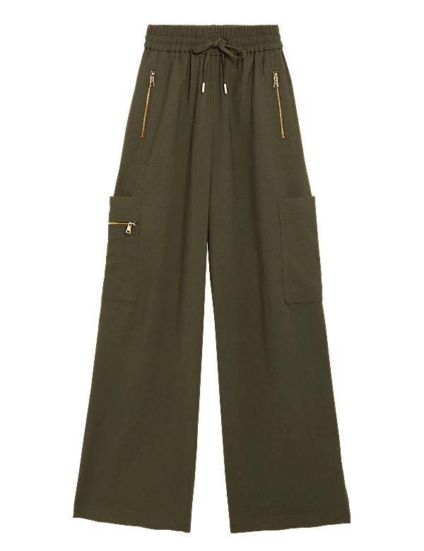 Utility Zip Detail Wide Leg Joggers