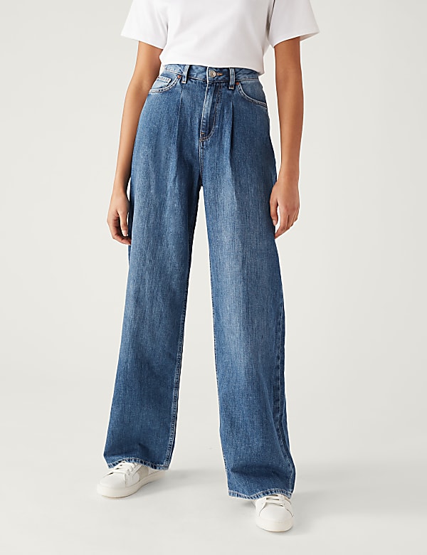 Linen Blend High Waisted Wide Leg Jeans