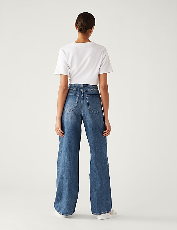 Linen Blend High Waisted Wide Leg Jeans