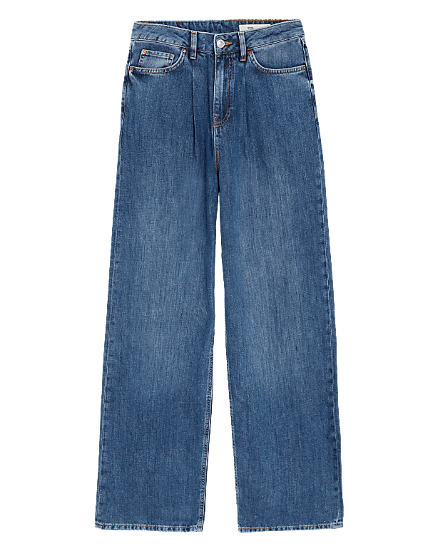 Linen Blend High Waisted Wide Leg Jeans