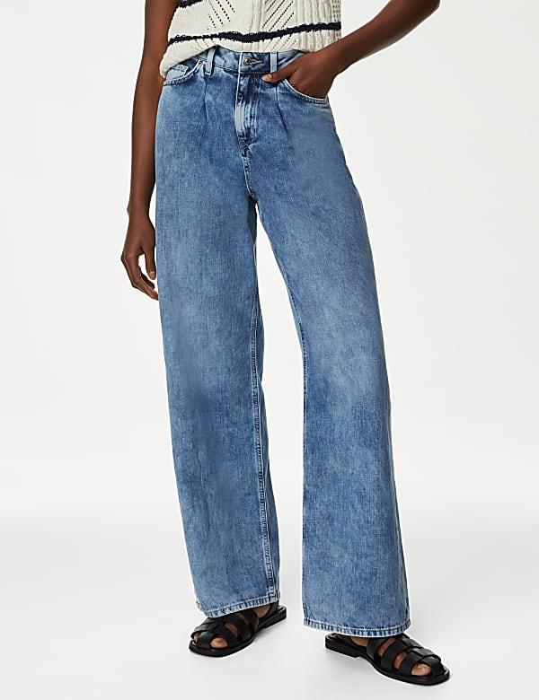 Linen Blend High Waisted Wide Leg Jeans