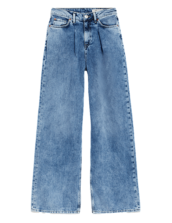 Linen Blend High Waisted Wide Leg Jeans