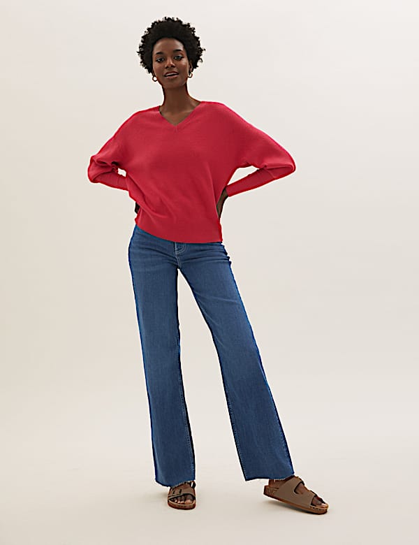 High Waisted Slim Fit Wide Leg Jeans