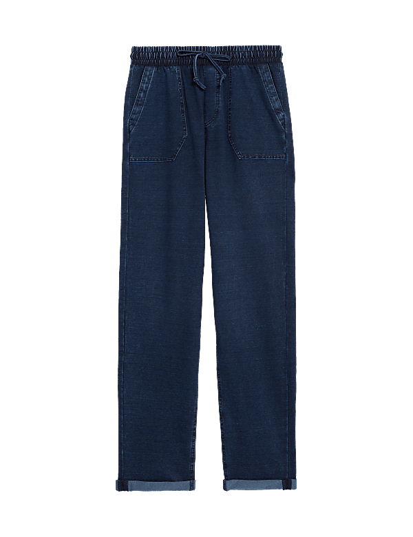 Denim Jersey Straight Leg Trousers