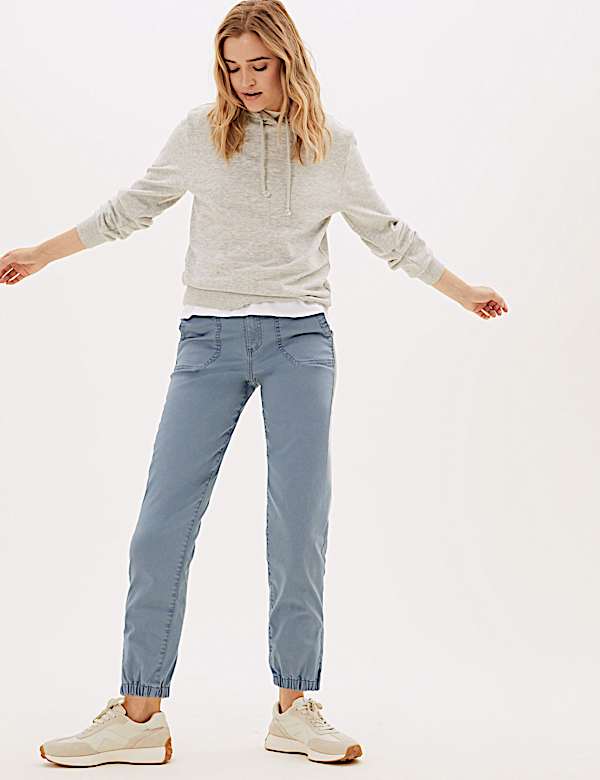 Cotton Blend Slim Fit Ankle Grazer Joggers