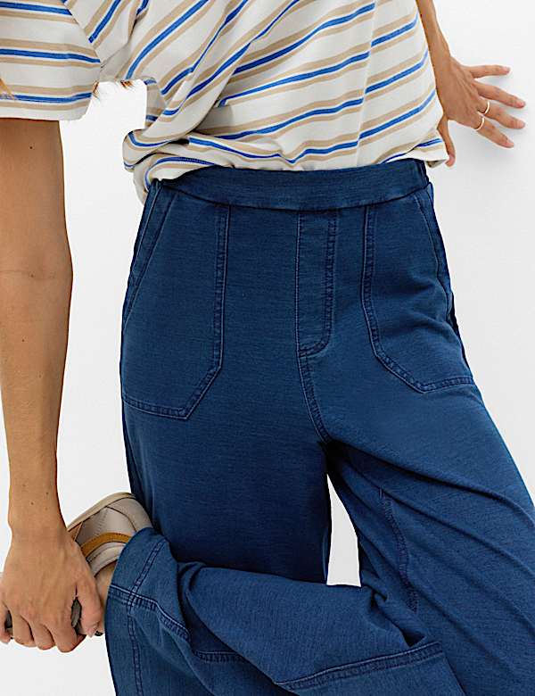 Denim Elasticated Waist Wide Leg Trousers - IT