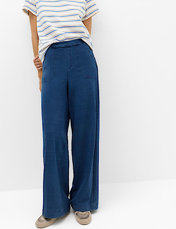 Denim Elasticated Waist Wide Leg Trousers - IT