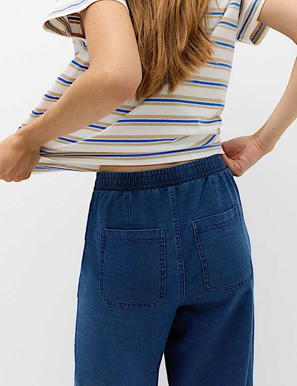 Denim Elasticated Waist Wide Leg Trousers - IT