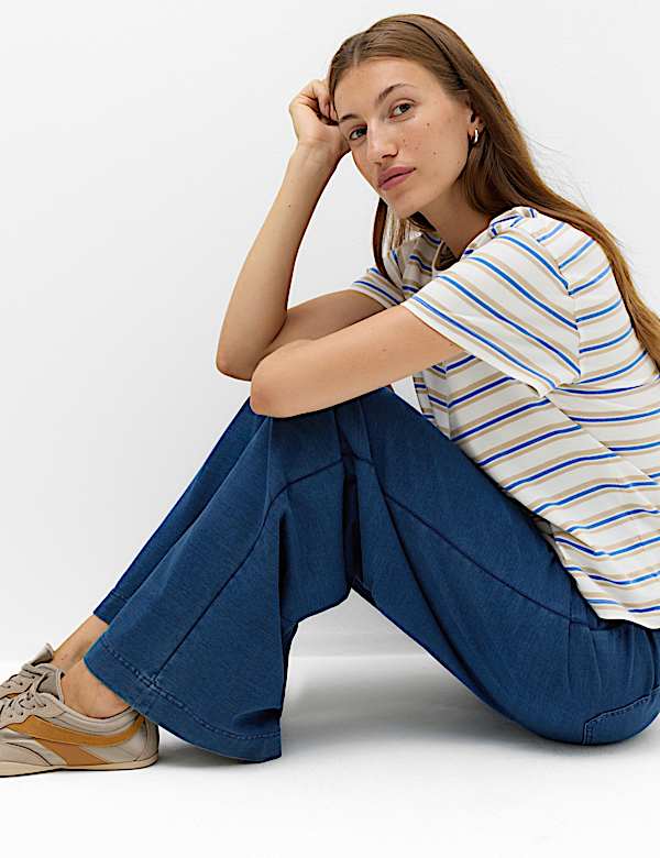 Denim Elasticated Waist Wide Leg Trousers - IT