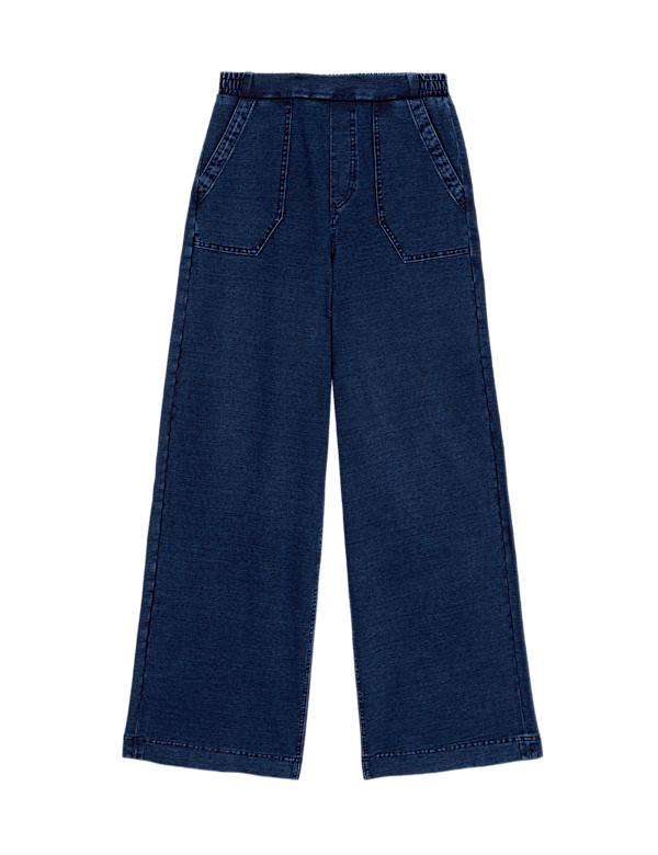 Denim Elasticated Waist Wide Leg Trousers