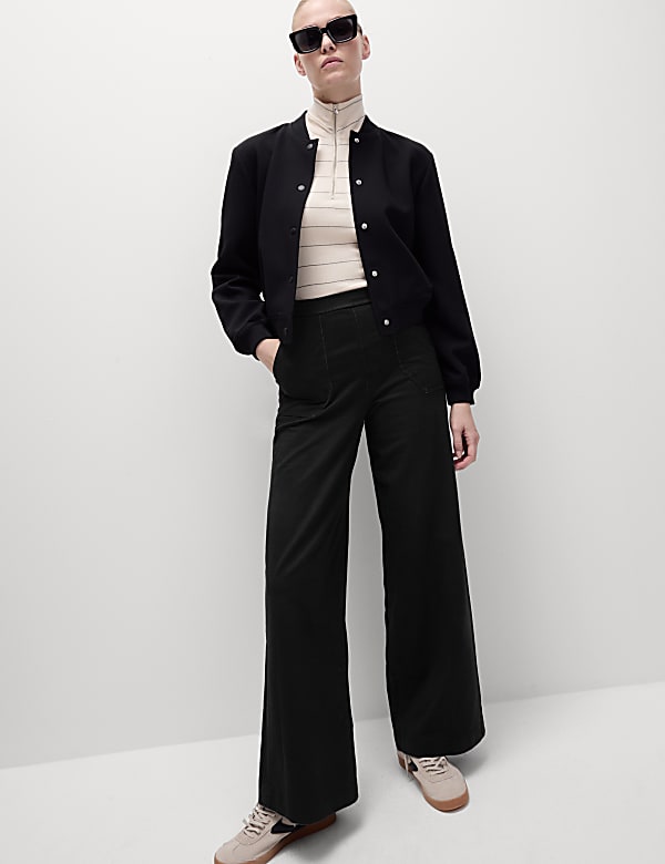 Denim Elasticated Waist Wide Leg Trousers - BE