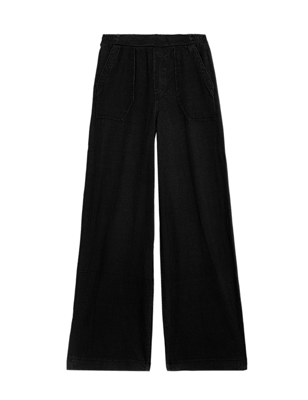 Denim Elasticated Waist Wide Leg Trousers