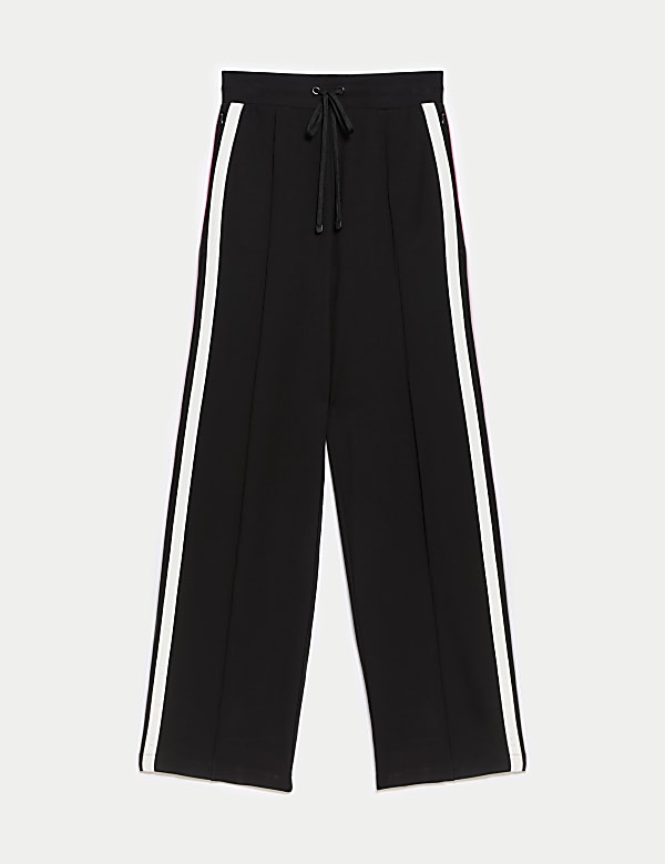 Marks Spencer Jersey Side Stripe Wide Leg Trousers Black 8 SHT