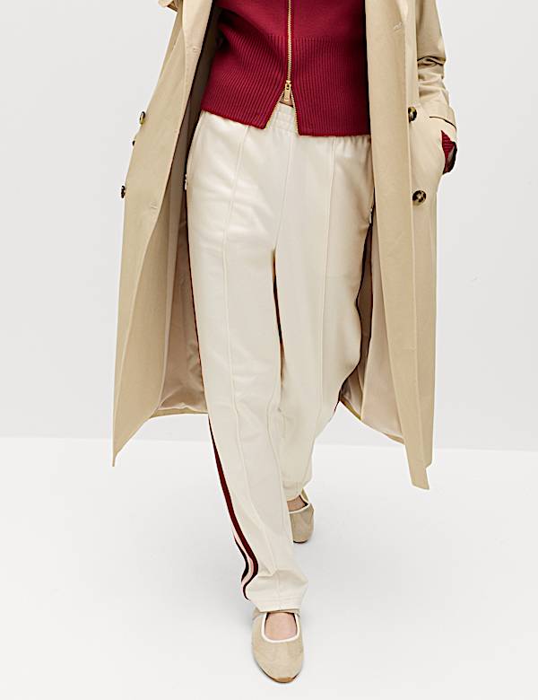 Pantalon de jogging style r&eacute;tro en coton &agrave; rayure lat&eacute;rale - FR