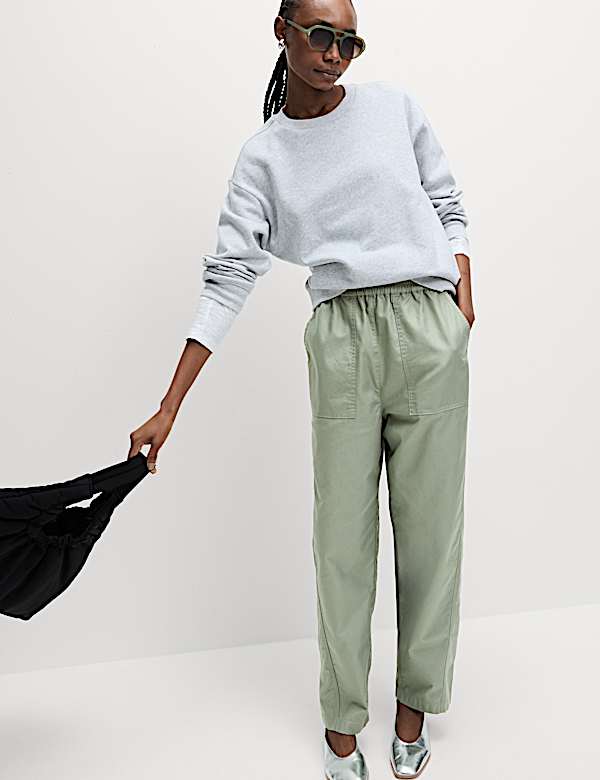Pure Cotton Pull On Carrot Leg Trousers