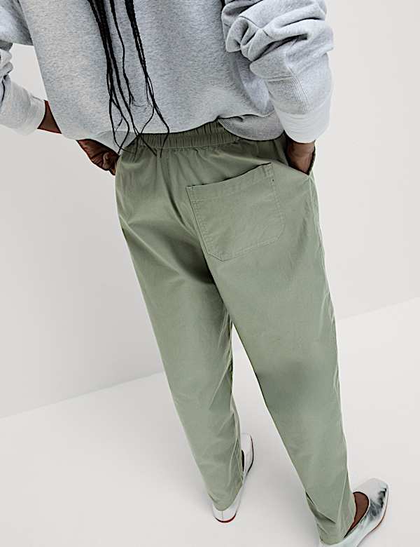 Pure Cotton Pull On Carrot Leg Trousers