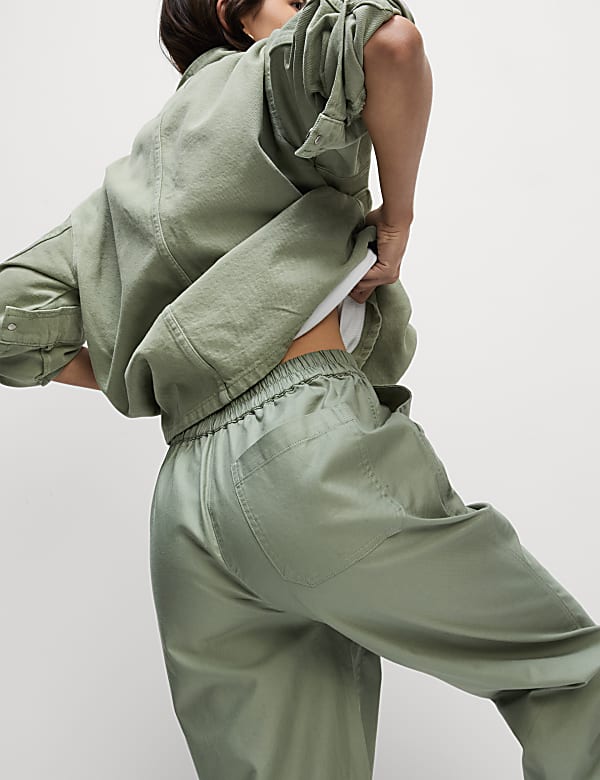 Pure Cotton Pull On Carrot Leg Trousers