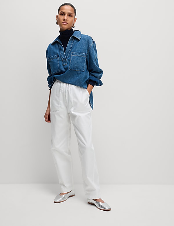 Pure Cotton Pull On Carrot Leg Trousers - LT