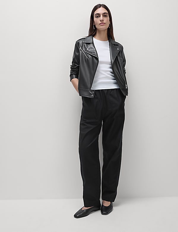 Pure Cotton Pull On Carrot Leg Trousers