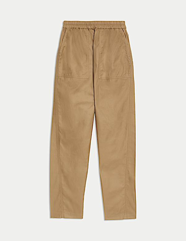 Pure Cotton Pull On Carrot Leg Trousers - ES