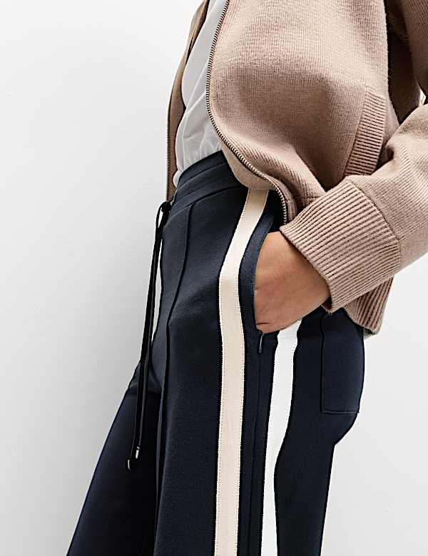 Jersey Side Stripe Wide Leg Trousers