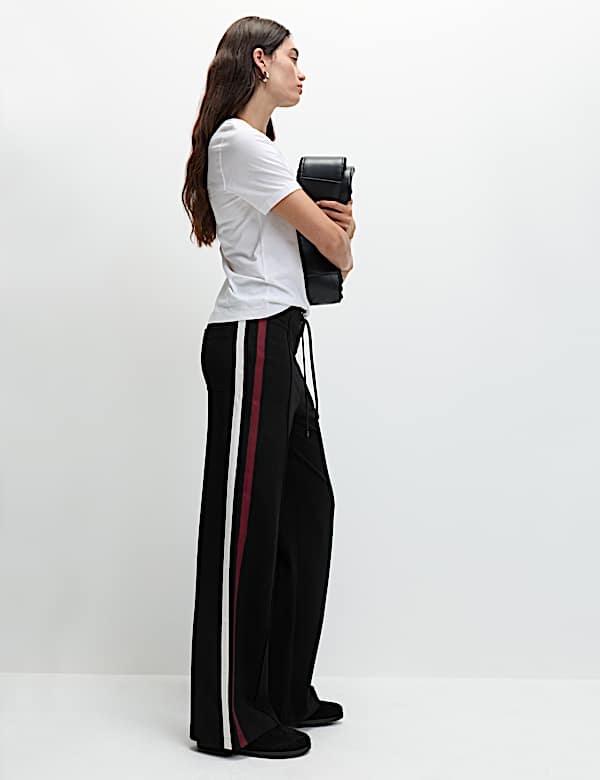 Jersey Side Stripe Wide Leg Trousers