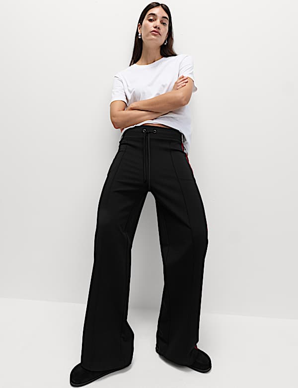 Jersey Side Stripe Wide Leg Trousers