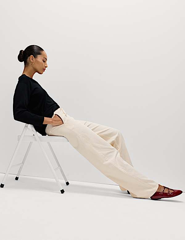 Denim Drawstring Wide-Leg Trousers