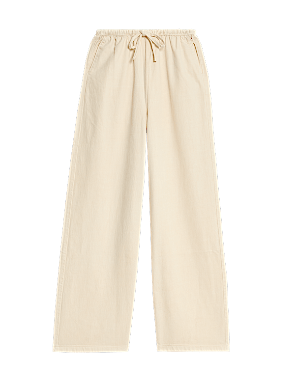 Denim Drawstring Wide-Leg Trousers