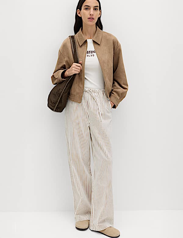 Denim Drawstring Wide-Leg Trousers