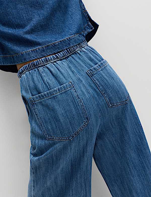 Denim Drawstring Wide-Leg Trousers
