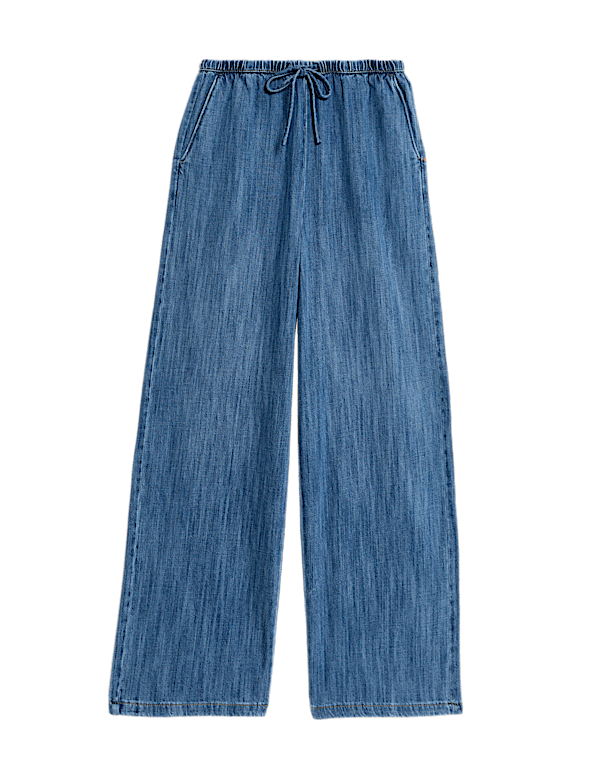 Denim Drawstring Wide-Leg Trousers